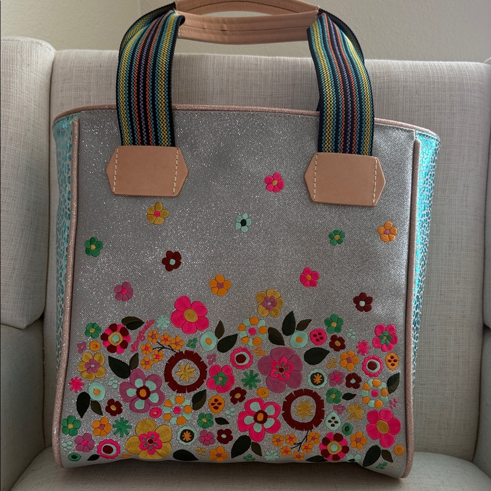 Consuela Silver Floral Tote Bag